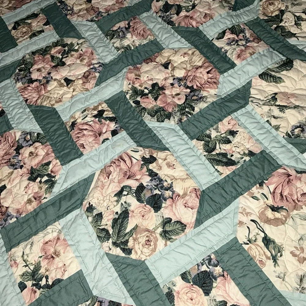 HandMade Pieced Machine‎ Quilted Quilt Floral Garden Twist 47x57